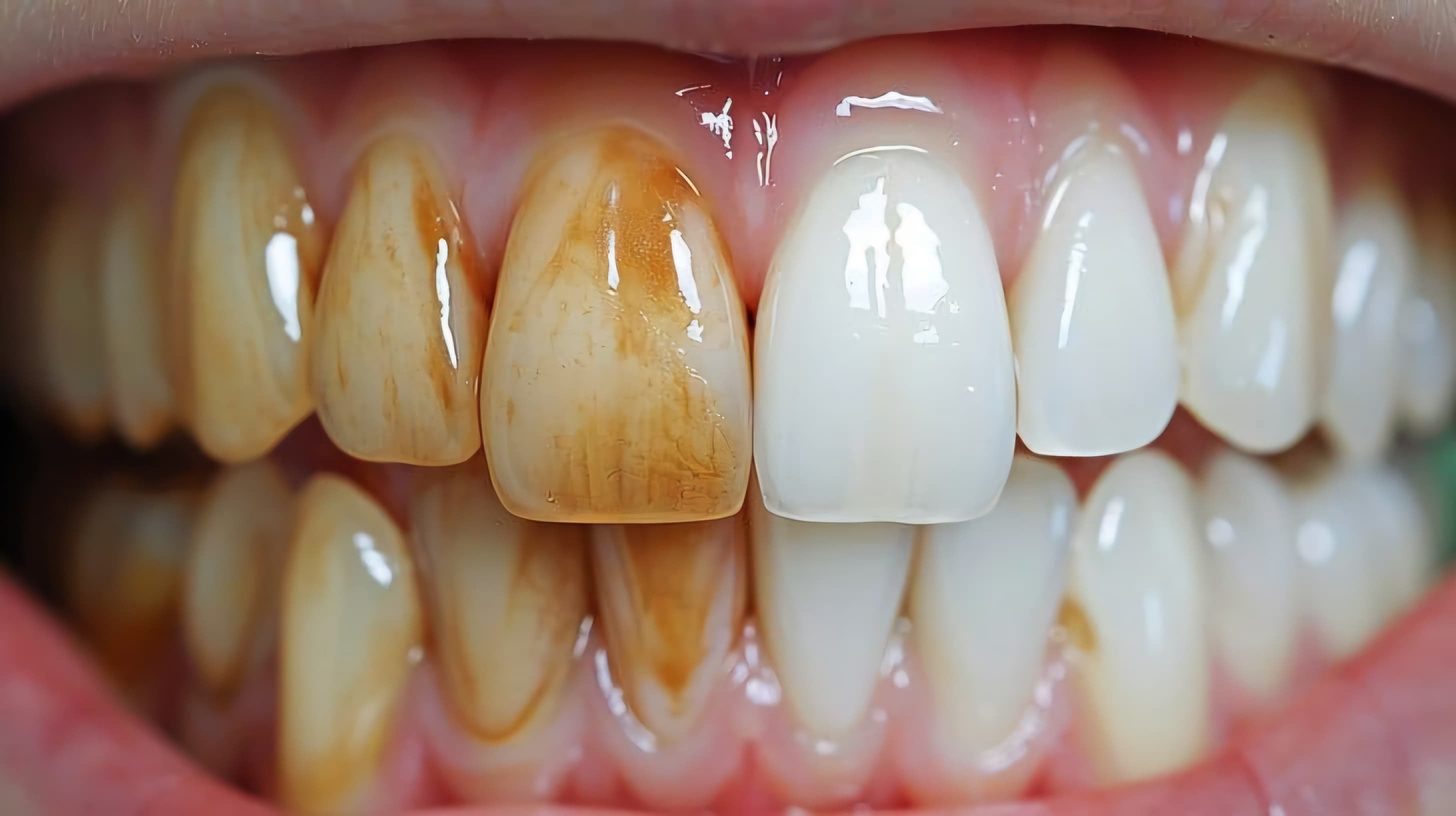 Dentist performing a teeth whitening procedure